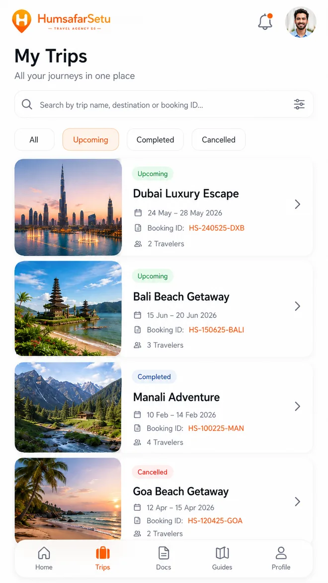 Customer trip list in the HumsafarSetu app
